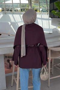 Lamelif Pelerin Detaylı Oversize Tunik Mürdüm