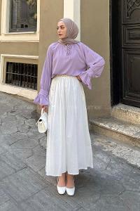 Lilac Mandarin Collar Long Arm Cotton Blouse