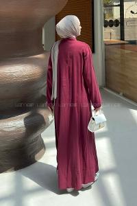 Lamelif Yırtmaç Detaylı Abaya Model Elbise Bordo