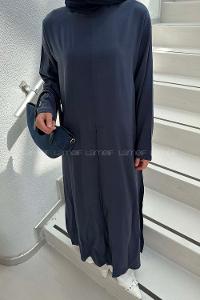 Lamelif Yırtmaç Detaylı Abaya Model Elbise Lacivert