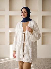 Lamelif Fırfırlı Kabartma Dokulu Tunik Beyaz