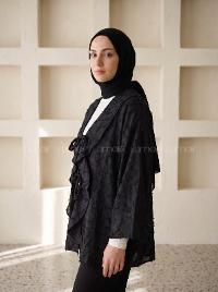 Lamelif Fırfırlı Kabartma Dokulu Tunik Siyah