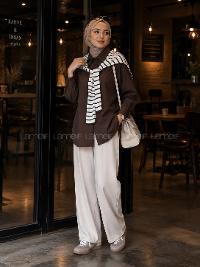 Bitter Brown Shirt Collar Long Arm Polyester Cotton Fabric Shirt