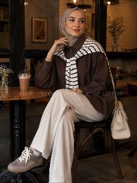 Bitter Brown Shirt Collar Long Arm Polyester Cotton Fabric Shirt
