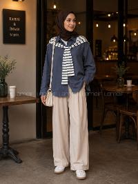 Navy Blue Shirt Collar Long Arm Polyester Cotton Fabric Shirt