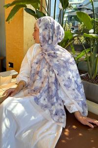Lamelif Çiçek Desen Lara Soft Şal Lila