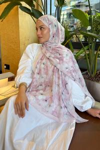 Lamelif Çiçek Desen Lara Soft Şal Şeker Pembe
