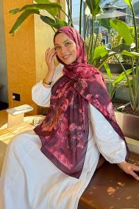Lamelif Gül Çiçek Desen Lara Soft Şal Bordo
