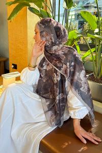 Dark Green Cotton Cotton Fabric Striped Flowering Printed Shawl