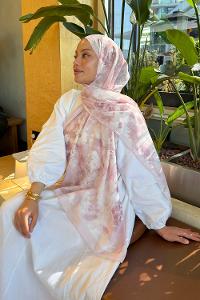 Lamelif Gül Çiçek Desen Lara Soft Şal Şeker Pembe