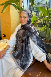 Lamelif Gül Çiçek Desen Lara Soft Şal Siyah