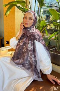 Soft Brown Cotton Cotton Fabric Striped Flowering Printed Shawl