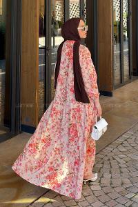 Lamelif Çiçek Detaylı Elbise Pembe