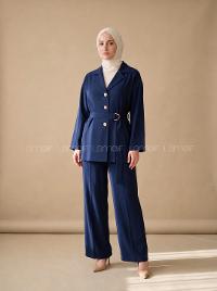 Navy Blue Shirt Collar Long Arm Tensel Regular Trousers Comfortable Suit