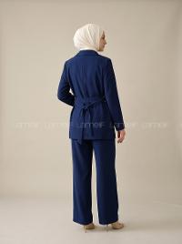 Navy Blue Shirt Collar Long Arm Tensel Regular Trousers Comfortable Suit