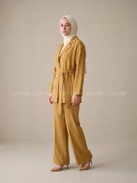 Oil Green Shirt Collar Long Arm Tensel Regular Trousers Comfortable Suit