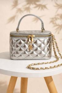 Lamelif Nakış Detaylı Kutu Model El & Omuz Çantası Kadın Gümüş