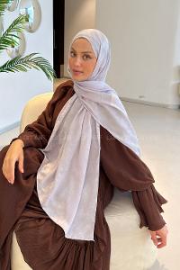 Lamelif Ağaçdalı Desen Ayrobin Floş Jakar  Şal Gümüş Gri