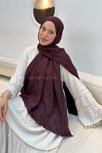 Lamelif Ağaçdalı Desen Ayrobin Floş Jakar  Şal Koyu Bordo