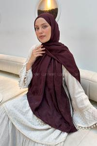 Lamelif Ağaçdalı Desen Ayrobin Floş Jakar  Şal Koyu Bordo