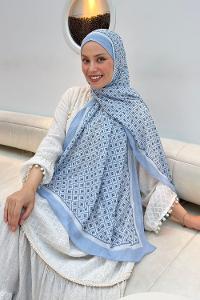 Lamelif  Etnik Desen Bambu Şal Bebe Mavisi