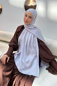 Lamelif Kapadokya Desen Ayrobin Floş Jakar  Şal Gümüş Gri