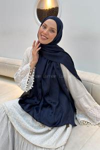 Lamelif Kapadokya Desen Ayrobin Floş Jakar  Şal Lacivert