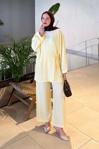 Lamelif Kimono-Pantolon Takım Sarı