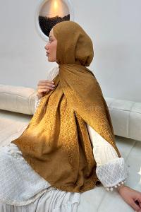 Lamelif Zincir Halka Desen Ayrobin Floş Jakar  Şal Camel