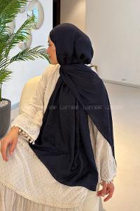 Lamelif Zincir Halka Desen Ayrobin Floş Jakar  Şal Lacivert