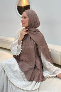 Lamelif Zincir Halka Desen Ayrobin Floş Jakar  Şal Soft Kahve