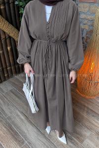 Soft Brown Mandarin Collar Cotton Dresess
