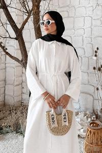 Lamelif Pat Detaylı Elbise Beyaz