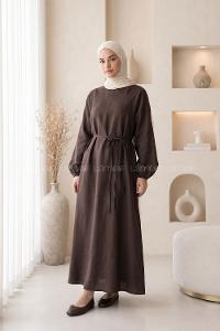 Bitter Brown Crew Neck Cotton Dresess