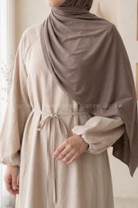Beige Crew Neck Cotton Dresess