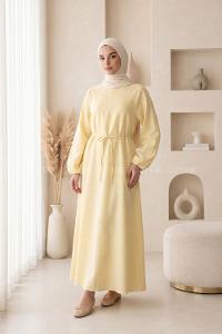 Yellow Crew Neck Cotton Dresess