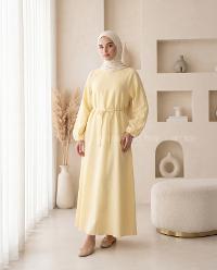 Yellow Crew Neck Cotton Dresess