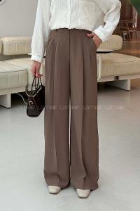 Khaki Viscose Fabric Polyester High Waist Material Pants