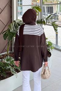 Lamelif Garnili Oversize Gömlek Acı Kahve