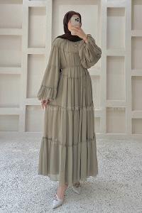 Khaki Crew Neck Viscose Fabric Dresess