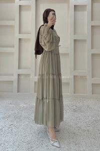 Khaki Crew Neck Viscose Fabric Dresess