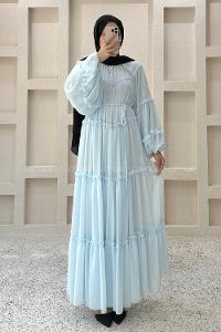 Baby Blue Crew Neck Cotton Dresess
