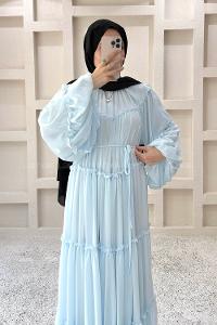 Baby Blue Crew Neck Cotton Dresess