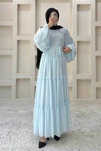 Baby Blue Crew Neck Cotton Dresess