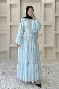 Baby Blue Crew Neck Cotton Dresess