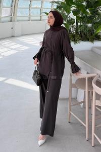 Bitter Brown Crew Neck Long Arm Sandy Fabric Regular Trousers Comfortable Suit