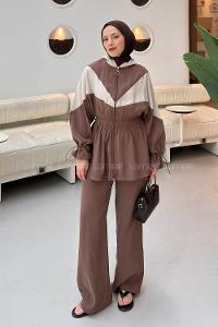 Brown V Neck Long Arm Ayrobin Regular Trousers Comfortable Suit