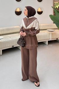 Brown V Neck Long Arm Ayrobin Regular Trousers Comfortable Suit