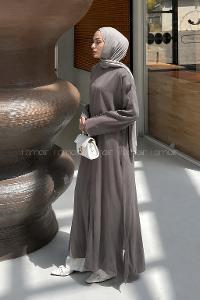 Lamelif Yırtmaç Detaylı Abaya Model Elbise Koyu Kahve
