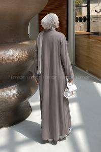 Lamelif Yırtmaç Detaylı Abaya Model Elbise Koyu Kahve